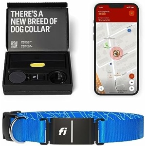 Fi Series 3 Smart Dog Collar - GPS Dog Tracker and Activity & Fitness Monitor, Waterproof, LED Light, Escape Alerts, Nationwide Coverage [6 Month Membership] (Large, Blue)