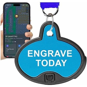 YIP Smart Tag ID Custom Engraved Locator - Works with Apple Find My (No GPS Subscription Or Monthly Fee) Personalized Tracker Device, Blue Oval