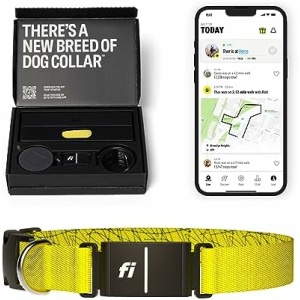 Fi Series 3 Smart Dog Collar - GPS Dog Tracker and Activity & Fitness Monitor, Waterproof, LED Light, Escape Alerts, Nationwide Coverage [6 Month Membership] (Large, Yellow)