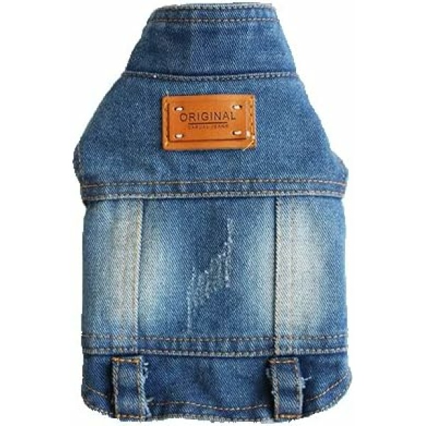 TENGZHI Dog Jean Jacket Puppy Dachshund French Bulldog Clothes Cool Blue Denim Coat Pet Cat Vest Outfit for Small Medium Dogs Girl Boy (Blue Stand Collar,L)