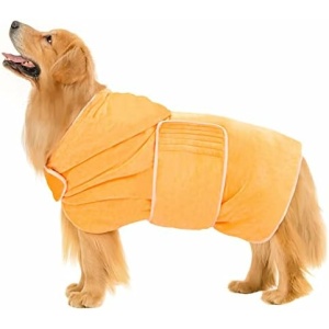 Avont Dog Bathrobe with Hood for After Bath, Doggy Towel Robes for Wet Walking in Rain/Snow, Super Absorbent Pet Drying Bath Robe for Puppies -Yellow(S)
