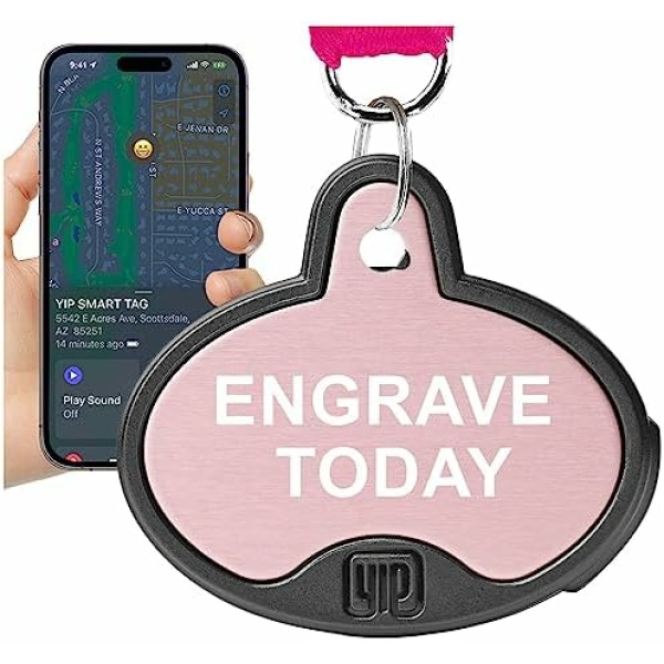 YIP Smart Tag ID Custom Engraved Locator - Works with Apple Find My (No GPS Subscription Or Monthly Fee) Personalized Tracker Device, Rose Gold Oval