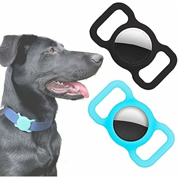 2 Pack- Air Tag Case Protective Cover for Apple AirTag by Wild WIllow Pet Dog Cat Collar Anti-Lost GPS Tracker Loop Protector for Air Tag… (Black/Bright Blue)