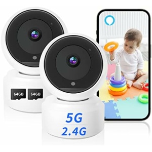 2K Indoor Camera, 5G & 2.4G Security Pet Camera for Baby Monitor, 360° PTZ Wireless Cameras for Home Security with Night Vision Motion Detection Compatible with Alexa (2 Pack)