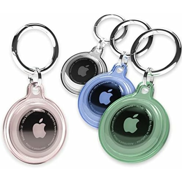 4 Pack Airtag Keychain Waterproof, Air Tag Holder for Apple Airtag GPS Tracker, Apple Tag Case for Dog Cat Collar, Luggage, Keys(Black&Pink&Green&Blue)
