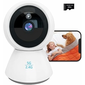 4MP Indoor Security Camera Pet with Phone App 2K 5GHz & 2.4GHz 360°Wireless WiFi Cameras for Baby/Elder/Dog/Pet Motion Detection Audible Alarm Easy Installation Compatible Alexa 1Pcs 64GB SD