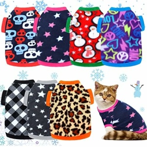 7 Pcs Dog Fleece Sweaters Dog Warm Sweater Dog Sweatshirt Winter Dog Outfits Soft Fleece Puppy Sweater Outfits for Chihuahua Yorkshire Pets Dog Cat (Cool, S(Neck: 8.27, Chest: 13.78, Back: 9.84))