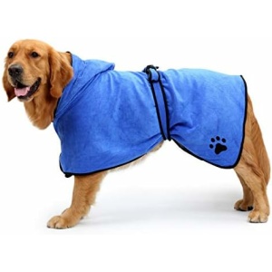 A4DOG Dog Bathrobe Towel Luxuriously Soft 100% Microfiber Pet Bathrobe Dog Towel Super Absorbent with Belt & Hood Large Dogs Small Dogs