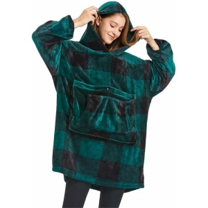 ALYC Cat Pouch Hoodie Dog Holder Carrier Sweatshirt Unisex Wearable Hooded Blanket Oversized Flannel TV Blanket (Green Plaid)