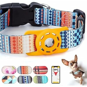 AirTag Dog Collar, Padded Apple Air Tag Dog Collar, Adjustable Air Tag Accessories Pet Collar, Nylon Pet Collars for Large Dogs, Heavy Duty Dog Collar with AirTag Holder Case (Dog S, Orange)