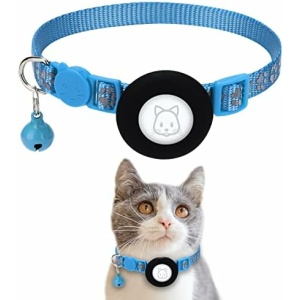 Airtag Cat Collar, Apple Air Tag Cat Collar with Safety Buckle and Bell, Reflective Cat Collar in 3/8" Width with Airtag Holder for Small Pets Cats Puppies Kitten (BlueNew)
