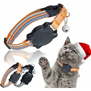 Airtag Cat Collar,Waterproof Pet Cat Collar With Apple Airtag Holder,Hidden Design Safety Gps Tracker Cat Collar And Bell,Lightweight And Soft Air Tag Cat Collars For Cats, Kittens【Not Include Airtag】