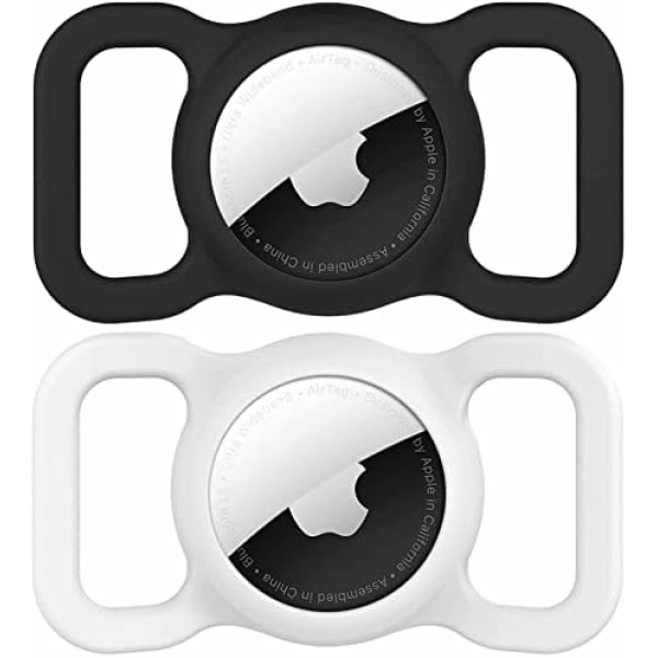 Airtag Dog Collar Holder(2 Pack) for Apple Airtag Dog Tracker Anti-Lost Silicone Air Tag Holder Case Compatible with Cat Dog Collars (Black&White)