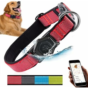 Airtag Dog Collar,Durable Dog Collar with Waterproof Apple Air Tag Holder Case,Adjustable,Soft,and Reflective GPS Tracking Dog Collars for Medium and Heavy Duty Large Dog Boy or Gril