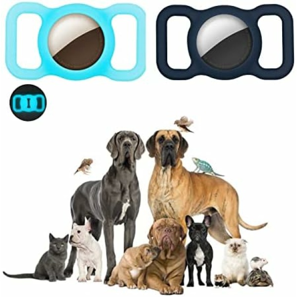 Airtag Holder 2 Pack Compatible for Dog Cat Collar and Children's School Bag Protective Case Compatible for Air tag GPS Tracker Anti Scratch Silicone Case Lightweight Soft Anti Lost