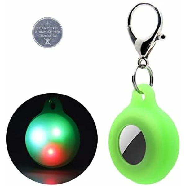 Airtag Holder with Keychain for Apple GPS Tracker,Airtag case Dog Collar with LED Light Compatible with Air Tag by HMAXING (Green-1 Pack)