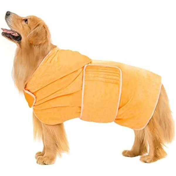 Avont Dog Bathrobe with Hood for After Bath, Doggy Towel Robes for Wet Walking in Rain/Snow, Super Absorbent Pet Drying Bath Robe for Puppies -Yellow(M)