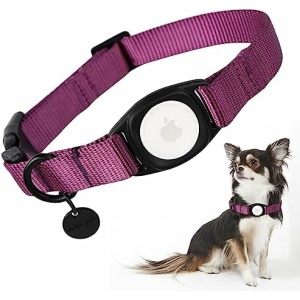 Babole Pet AirTag Dog Collar Deep Purple for Small Puppy Dog,11 Colors,Nylon Integrated GPS Pet Collar with Durable Snap Buckle,Dog Tracker for Apple iPhone, Medium Large Boy&Girl&Female Dog(S)