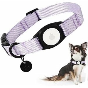 Babole Pet AirTag Dog Collar Lavender for Small Puppy Dog,11 Colors,Nylon Integrated GPS Pet Collar with Durable Snap Buckle,Dog Tracker for Apple iPhone, Medium Large Boy&Girl&Female Dog(S)