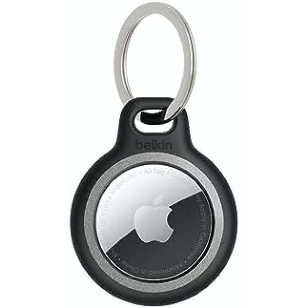 Belkin Apple AirTag Reflective Secure Holder with Key Ring - Durable, Scratch-Resistant Case with Raised Edges - Protective AirTag Keychain Accessory for Keys, Pets, Luggage, & More – Black