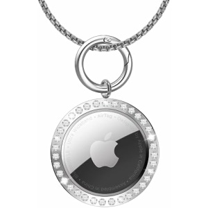 DEERLET Airtag Necklace,Titanium Alloy Metal Rhinestone Design Airtag Necklace Kids,75cm/29.5in Adjustable Alloy Chain Air tag Necklace for Adults or Kids with Apple Aritag GPS Tracker