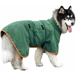 Dog Drying Coat Bathrobe Towel, Microfibre Material Fast Drying Super Absorbent Dog Bath Robe, Pet Quick Drying Moisture Absorbing with Adjustable Collar and Waist