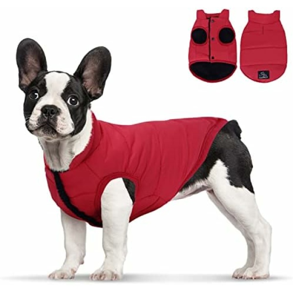 Dog Jacket, Nobleza Warm Fleece Dog Winter Coat with Leash Hole, Waterproof Outdoor Pet Clothes for Puppy Small Medium Large Dog, Ideal for Cold, Wet, Windy and Snowy Day (Red S)
