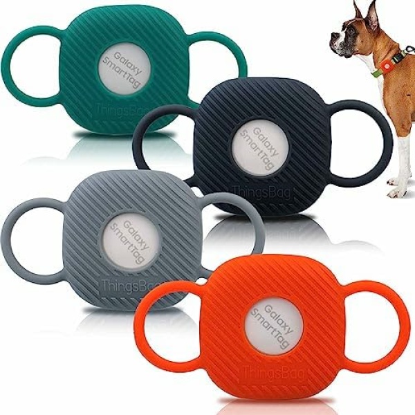 Dog Silicone Collar Holder for Samsung SmartTag/Smart Tag+Plus/Tile Mate, Companion of Finder Tracker Locator Case for Pet Cat Necklace Buddy, Android GPS Devices Accessories Secure Holder (4 Pack)
