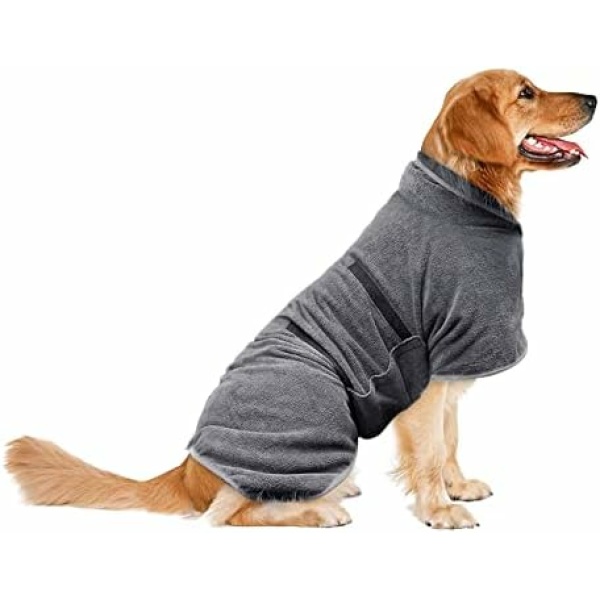 Fadaoos Pet Bathrobe,Fast-Drying Dog Clothing,Dog Drying Coat,Super Absorbent Microfibre Dog Towel Robe, Fast Drying Towel for Dog with Magic Sticker Collar,Suitable for Big Dogs
