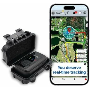 Family1st 4G LTE Mini & Quiet GPS Tracker for Vehicles, Car, Motorcycle, Bike, Kids, Teens, Seniors. Weatherproof Case Unlimited Real-time Tracking with App, Alerts, Subscription Needed