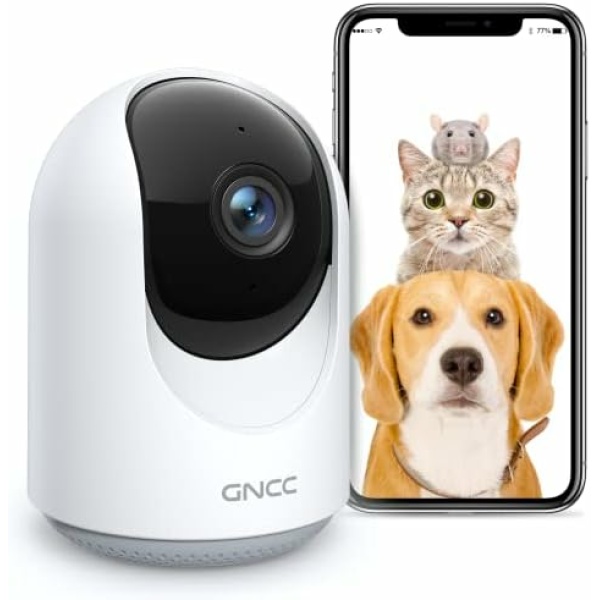 GNCC Pet Camera, Indoor Camera for Baby/Pet/Security with Night Vision, Dog Camera, 2-Way Audio, 2.4G WiFi, 360° PTZ Remote Control(Manual Up and Down), Smart Detection, SD&Cloud Storage, P1