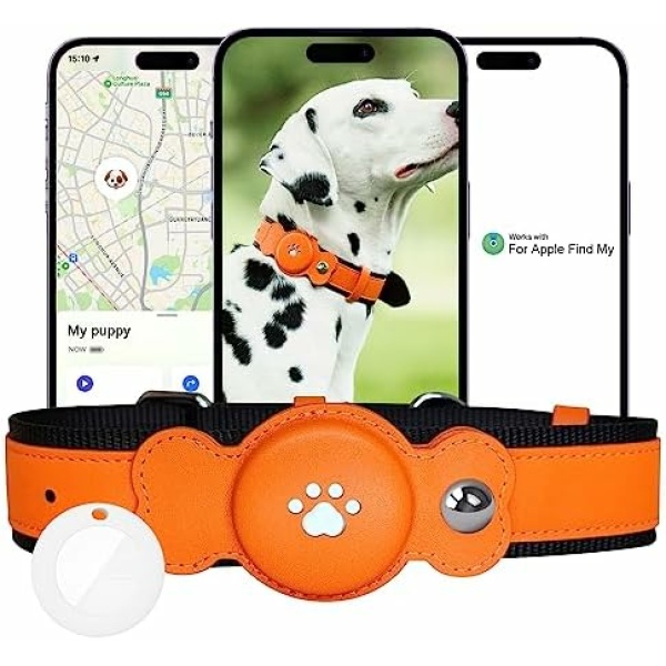 GPS Tracker Dog Collar, No Monthly Fee, Waterproof Realtime Location Activity Tracking Cat Tracker Collar, Built in LED Dog Collar, Tractive GPS Dog Tracker for Small to Large Dogs (22", Orange)