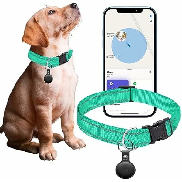 GPS Tracker for Dogs - Waterproof Location Pet Tracking Smart Collar (iOS Compatible) - No Monthly Fee - Reflective Real-Time GPS Tracker Cats Collar for Small Medium Large Dogs(Green)