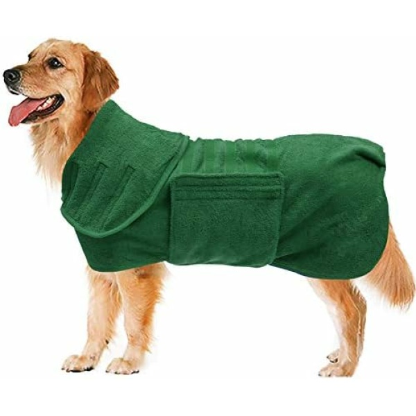 Geyecete Dog Drying Coat -Dry Fast Dog Bag - Dog Bathrobe Towel - Microfibre Fast Drying Super Absorbent Pet Dog Cat Bath Robe Towel,Luxuriously Soft-Green-M