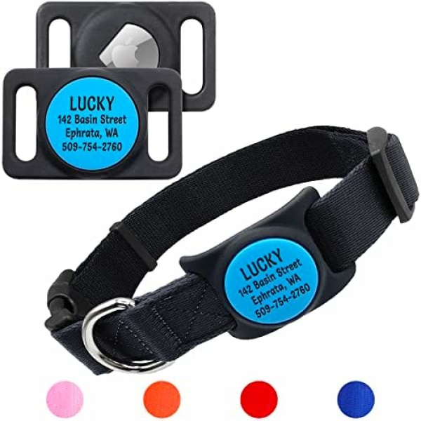 GoTags Personalized AirTag Dog Collar, Pet Collar with AirTag Holder GPS Tracker for Dogs and Cats, Up to 4 Lines of Custom Text, Track Pets with Apple iPhone, 15 Color Combinations, Medium