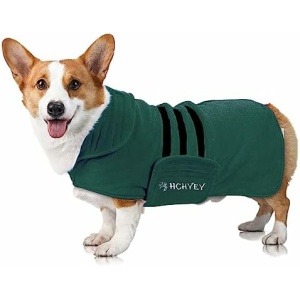 HCHYEY Dog Drying Coat, Double Thick Dog Robe for Drying Dog After Bathing & Swimming, Premium Microfibre Dog Bathrobe Towel- Super Absorbent Pet Bath Robe for Dog at Home & Outdoors (Dark Green, L)