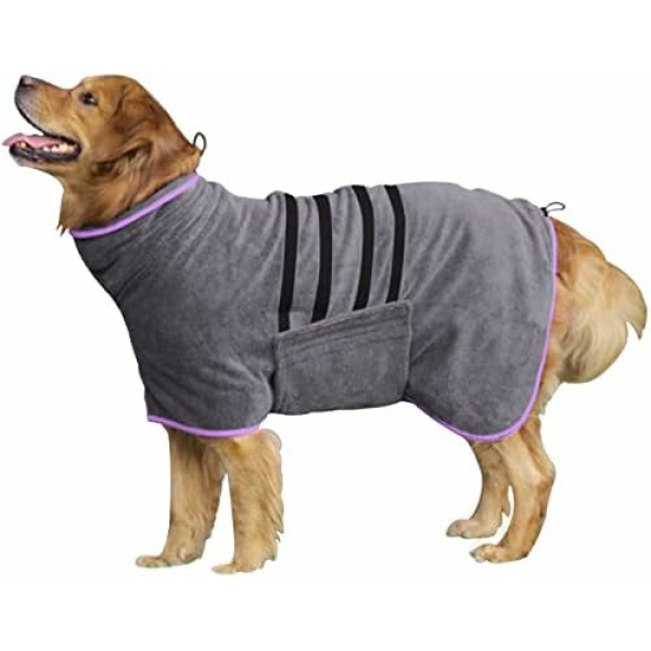 HhiMyOct Dog Drying Coat - Fast Drying Dog Towel Robe - Microfiber Dog Drying Bag Super Absorbent Pet Bathrobe, Adjustable Collar & Belly Strap Fast Drying Coat Pet Dog Cat Bath Robe Towel