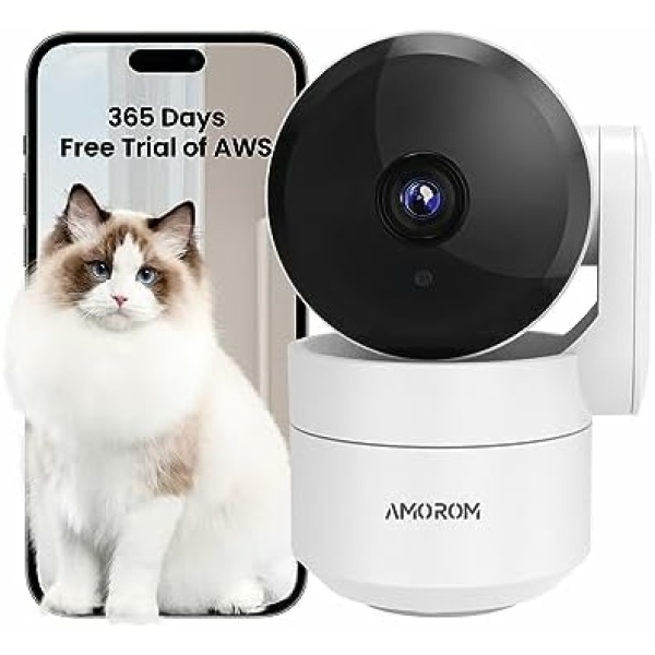 Home Security Camera Indoor Wireless, WiFi Pet Camera for Dog 360 Degree Monitor, Pan&Tilt, Privacy Mode, AWS&SD Card Storage, Motion Track, 2-Way Talk, Night Vision, Alexa&Google Home Supported