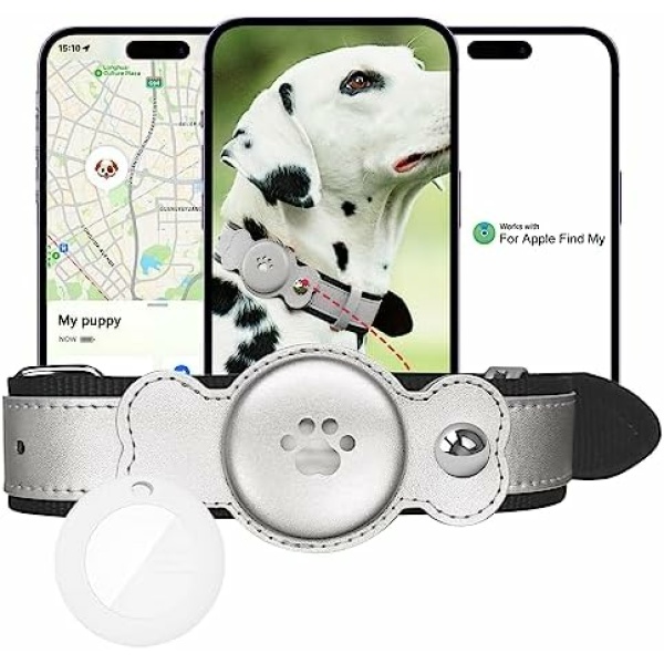 Hopeup 2023 Upgraded Pet Collar w/GPS Tracker - Waterproof GPS Tracker for Dogs,Real-time Location/No Monthly Fee/Unlimited Range Tracking Devices GPS Collar for Dog Cat Silver