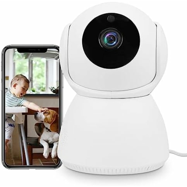 KNLEAGL Wireless Pan/Tilt Indoor Security Camera Smart WiFi 1080p HD Dog Camera 2.4GHz with Night Vision Motion Detection Cloud & SD Card Storage for Baby Monitor/Pet Camera
