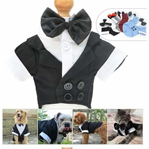 Lovelonglong Pet Costume Dog Suit Formal Tuxedo with Black Bow Tie for Small Dogs Cat Clothes Chihuahua Clothing Black XS