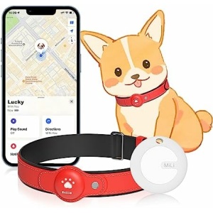 MODUS GPS Tracker for Dogs, 2 in 1 Pet Tracking Smart Collar (Only iOS), Real-time Location/No Monthly Fee GPS Tracker Dog Collar,Unlimited Range Dog Tracking Tag for Airtag