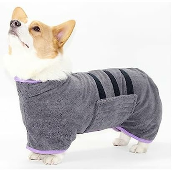 MVFOBVW Dog Drying Coat - Dog Bathrobe Towel - Dry Fast Dog Bag - Microfibre Fast Drying Super Absorbent Pet Dog Cat Bath Robe Towel for After Bath, Rain,Swim (XL(Back Length 23.6”), Grey)