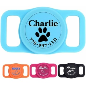 PAWBLEFY Personalized Airtag Dog Collar Holder Compatible with Apple Airtags - Customized with Name and Phone Number for air tag GPS Tracker Holder on Small Medium and Large Dog, cat pet Collars