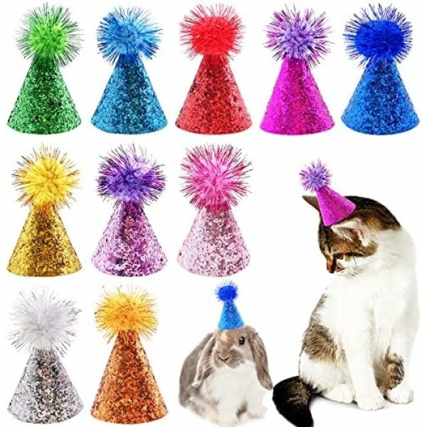 PET SHOW 10pcs Mini Small Dog Hats Cat Birthday Party Hat Rabbit Hats for Holiday Wedding Puppies Kittens Costume Accessories