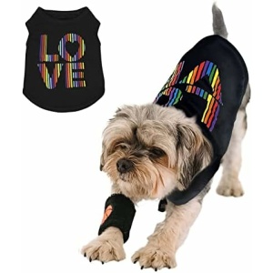 Perferhouse Rainbow Dog T-Shirt with Love Pattern Comfortable Cotton Dog Vest Quick Dry Dog Shirt Fashion Pet Tee Shirt for Dog Cat Puppy X-Large