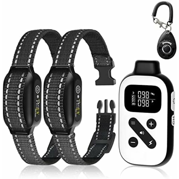 PetJoy Shock Collar with Remote and Auto Modes, Bark and Training Collar Combo, Shock Collar for Large Dogs, Automatic Bark Collar with Beep, Vibration and Shock - 2 Dog Shock Collar