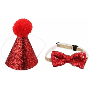 Puppy Clothes Dog Christmas Costume Xmas Headband and Tie Set Wearable Accessory (Red) Costume