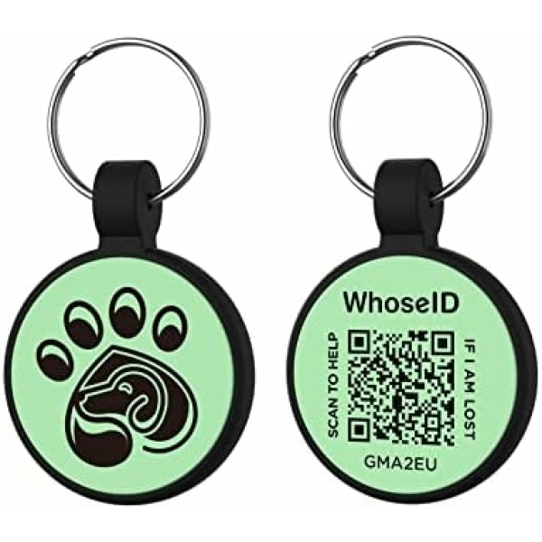 QR Code Dog ID Tag, Modifiable Personalized Pet Online Profile, Silicone Silencer Dog Tag, Custom Pet Tag, GPS Tracking Location Alert Email, Lightweight Cat Tag, No Annoying Jingle (Paw, Green)