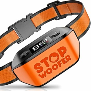 STOPWOOFER [New 2023] No Shock, No Pain- Dog Bark Collar for Small, Medium and Large Dogs - Rechargeable Smart Dog Barking Collar - Automatic Training Collar - w/2 Vibration & Beep Modes (Orange)